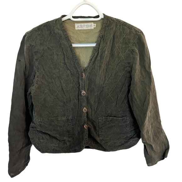 Action Wear USA Quilted Button Up Jacket Olive Green Sz SP - Picture 1 of 9